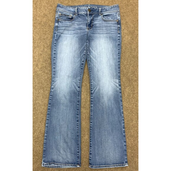 American Eagle Jeans Womens 12 Kick Bootcut Super Stretch Whiskered Y2K Denim - Picture 1 of 10